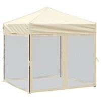 Partytent inklapbaar met zijwanden 2x2 m cr&egrave;mekleurig 2