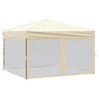 Partytent inklapbaar met zijwanden 3x3 m cr&egrave;mekleurig 2