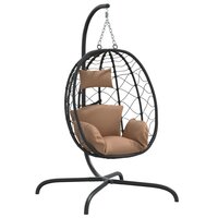 Hangstoel met kussen poly rattan en staal taupe 2