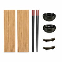 Sushi set Kinvara SJ4702 Zwart Natuurlijk Bamboe Porslin (8 Onderdelen) (6 Stuks) 5