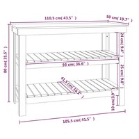 Werkbank 110,5x50x80 cm massief grenenhout wit 8
