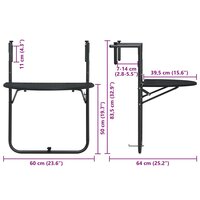 Balkontafel hangend 60x64x83,5 cm rattan-look kunststof zwart 9