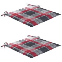 Schommelstoel met rood geruit kussen massief teakhout 5