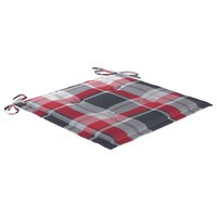 Schommelstoel met rood geruit kussen massief teakhout 7