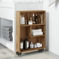 Opbergtrolley smal 48x13x68 cm bewerkt hout artisanaal eiken 3