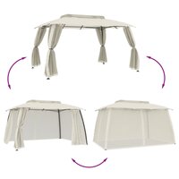 Prieel zijwanden van gaas en dubbel dak 3,93x2,93 m staal cr&egrave;me 6