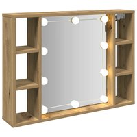 Spiegelkast met LED 76x15x55 cm bewerkt hout artisanaal eiken 6