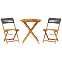 3-delige Bistroset poly rattan en massief hout zwart 2