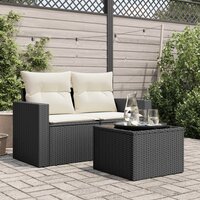 Tuintafel met glazen blad 55x55x37 cm poly rattan zwart 3