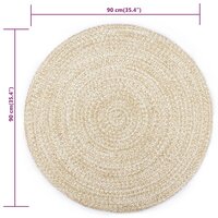 Vloerkleed handgemaakt 90 cm jute wit en naturel 5