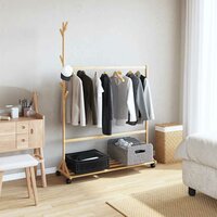 Kledingrek met haken en wielen 100x35x157 cm bamboe 2