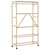 Kledingrek met schappen en wielen 110x40x180 cm bamboe 5