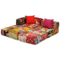 Poef driezits modulair stof patchwork 4
