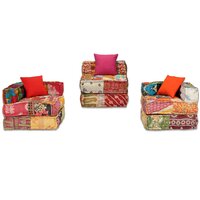 Poef driezits modulair stof patchwork 7