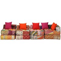 Poef vierzits modulair stof patchwork 3