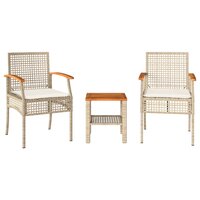 3-delige Bistroset met kussens poly rattan en acaciahout beige 2