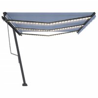 Luifel automatisch met LED en windsensor 600x300 cm blauw wit 4