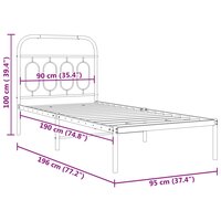 Bedframe met hoofdbord metaal zwart 90x190 cm 8