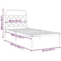 Bedframe met hoofdbord metaal zwart 80x200 cm 8