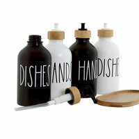 Zeepdispenser Home ESPRIT Wit Zwart Bamboe Kristal 350 ml 15,5 x 8 x 19 cm (2 Stuks) 2