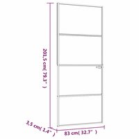 Binnendeur 83x201,5 cm gehard glas en aluminium smal wit 8