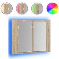 Badkamerkast met spiegel LED 60x12x45 acryl sonoma eikenkleurig 2