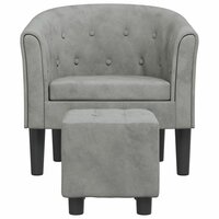 Kuipstoel met voetenbank fluweel lichtgrijs 3