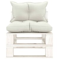 Tuinmiddenbank met beige kussens pallet hout 2