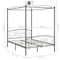 Hemelbedframe metaal grijs 140x200 cm 6