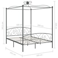 Hemelbedframe metaal grijs 160x200 cm 6