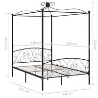 Hemelbedframe metaal zwart 140x200 cm 6