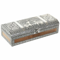 Juwelenkistje Home ESPRIT Zilverkleurig Natuurlijk Hout Aluminium 22,5 x 10 x 6,5 cm 3