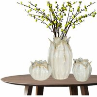 Vaas Home ESPRIT Cr&egrave;me Keramisch Blad van een plant 22 x 22 x 19 cm 2