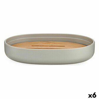 Zeepschaal Grijs Bruin Bamboe Polypropyleen 9,5 x 2,5 x 13 cm (6 Stuks) 1