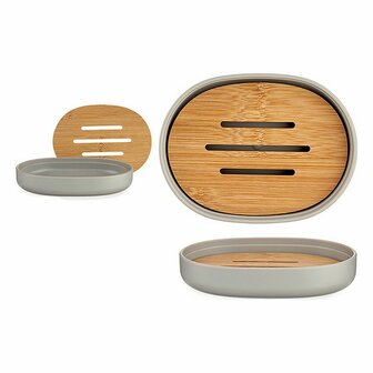 Zeepschaal Grijs Bruin Bamboe Polypropyleen 9,5 x 2,5 x 13 cm (6 Stuks) 2