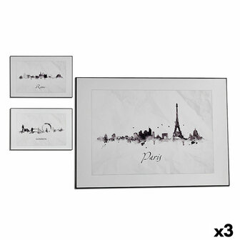 Schilderij Stad Zwart Wit spaanderplaat (81,5 x 3 x 121 cm) (3 Stuks) 1