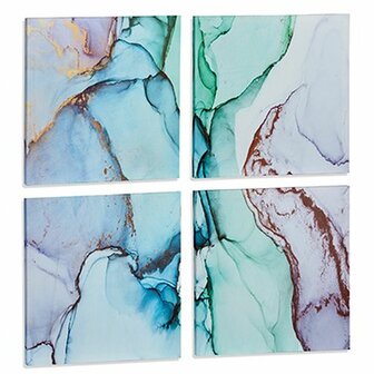 Set van 4 Schilderijen Canvas Marmer Blauw 35 x 7 x 35 cm (6 Stuks) 2