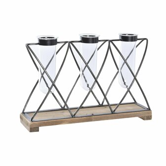 Vaas DKD Home Decor Bruin Zwart Transparant Metaal Kristal Paulownia hout 36,5 x 11,5 x 23,5 cm 1