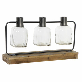 Vaas DKD Home Decor Zwart Natuurlijk Metaal Kristal Paulownia hout 49 x 11 x 27 cm (3 Onderdelen) 1