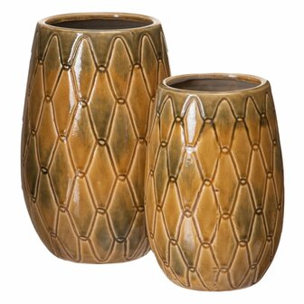 Vaas 15 x 15 x 22,5 cm Keramisch Mosterd 4