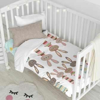 Dekbedovertrek set HappyFriday Moshi Moshi Rabbit Family Multicolour Wieg voor baby&amp;apos;s 2 Onderdelen 2