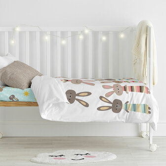 Dekbedovertrek set HappyFriday Moshi Moshi Rabbit Family Multicolour Wieg voor baby&amp;apos;s 2 Onderdelen 4