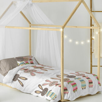 Dekbedovertrek set HappyFriday Moshi Moshi Rabbit Family Multicolour Bed van 80/90 2 Onderdelen 2
