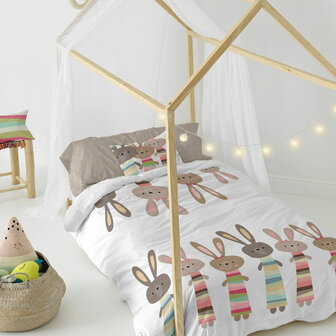 Dekbedovertrek set HappyFriday Moshi Moshi Rabbit Family Multicolour Bed van 80/90 2 Onderdelen 4