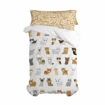 Dekbedovertrek set HappyFriday Mr Fox Cats Multicolour Bed van 80/90 2 Onderdelen 1