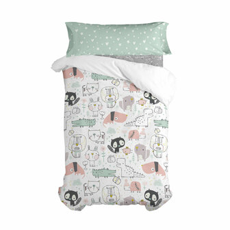 Dekbedovertrek set HappyFriday Moshi Moshi Best Buddies Multicolour Bed van 80/90 2 Onderdelen 1