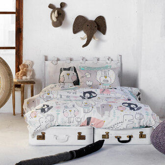 Dekbedovertrek set HappyFriday Moshi Moshi Best Buddies Multicolour Bed van 80/90 2 Onderdelen 2