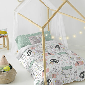 Dekbedovertrek set HappyFriday Moshi Moshi Best Buddies Multicolour Bed van 80/90 2 Onderdelen 3