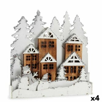 Decoratieve figuren Licht Dorp Wit Bruin Hout 44 x 44,7 x 6 cm (4 Stuks) 1