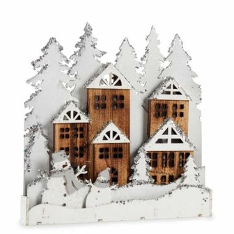Decoratieve figuren Licht Dorp Wit Bruin Hout 44 x 44,7 x 6 cm (4 Stuks) 2